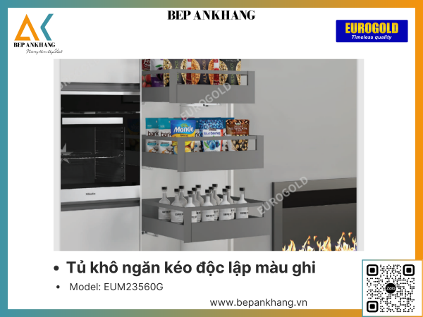 Tủ khô ngăn kéo độc lập màu ghi Eurogold EUM23560G - 600mm - 5 tầng